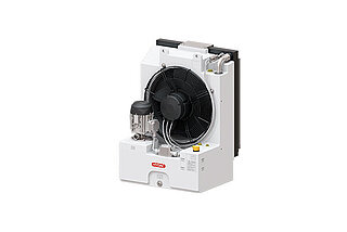 Compact fluid-air cooling systems cool circuits with water-glycol or mineral oil.