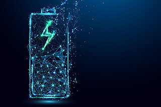 Schematic representation of a battery with an illuminated flash.