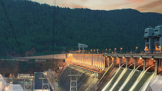 Hydropower plant at dusk
