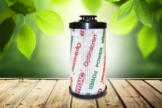Sustainable Optimicron filter element with green background